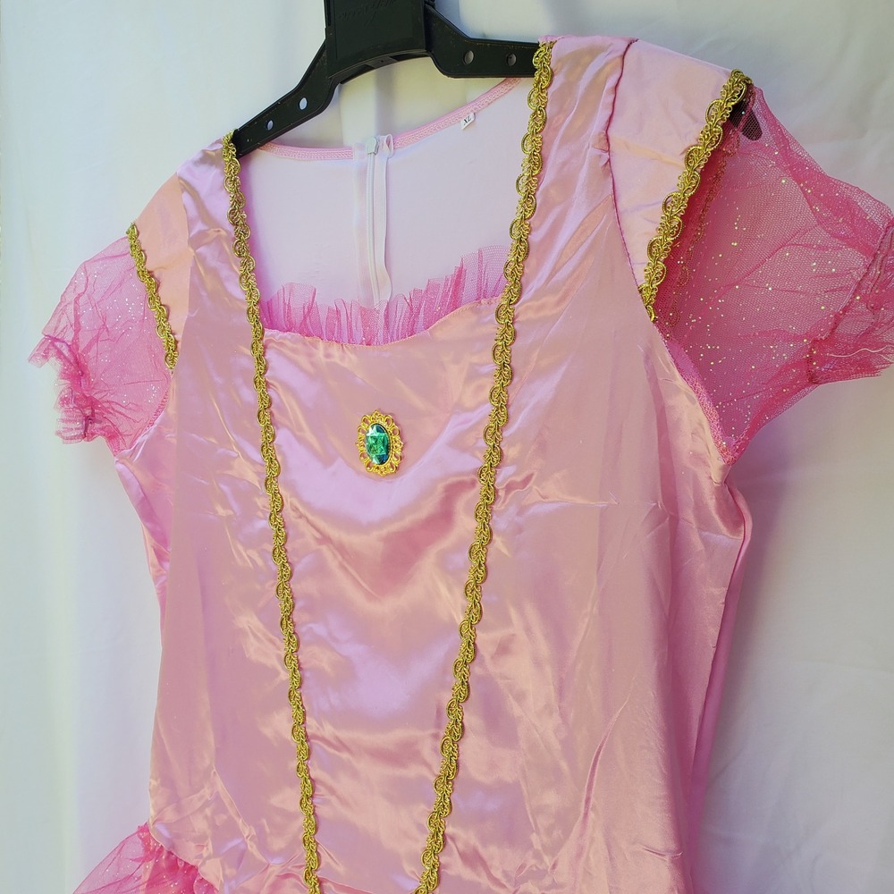 Adult Princess Peach Costume  PinkDress CrownGloves 3 In Stock Cosplay 2 M, 1 XL